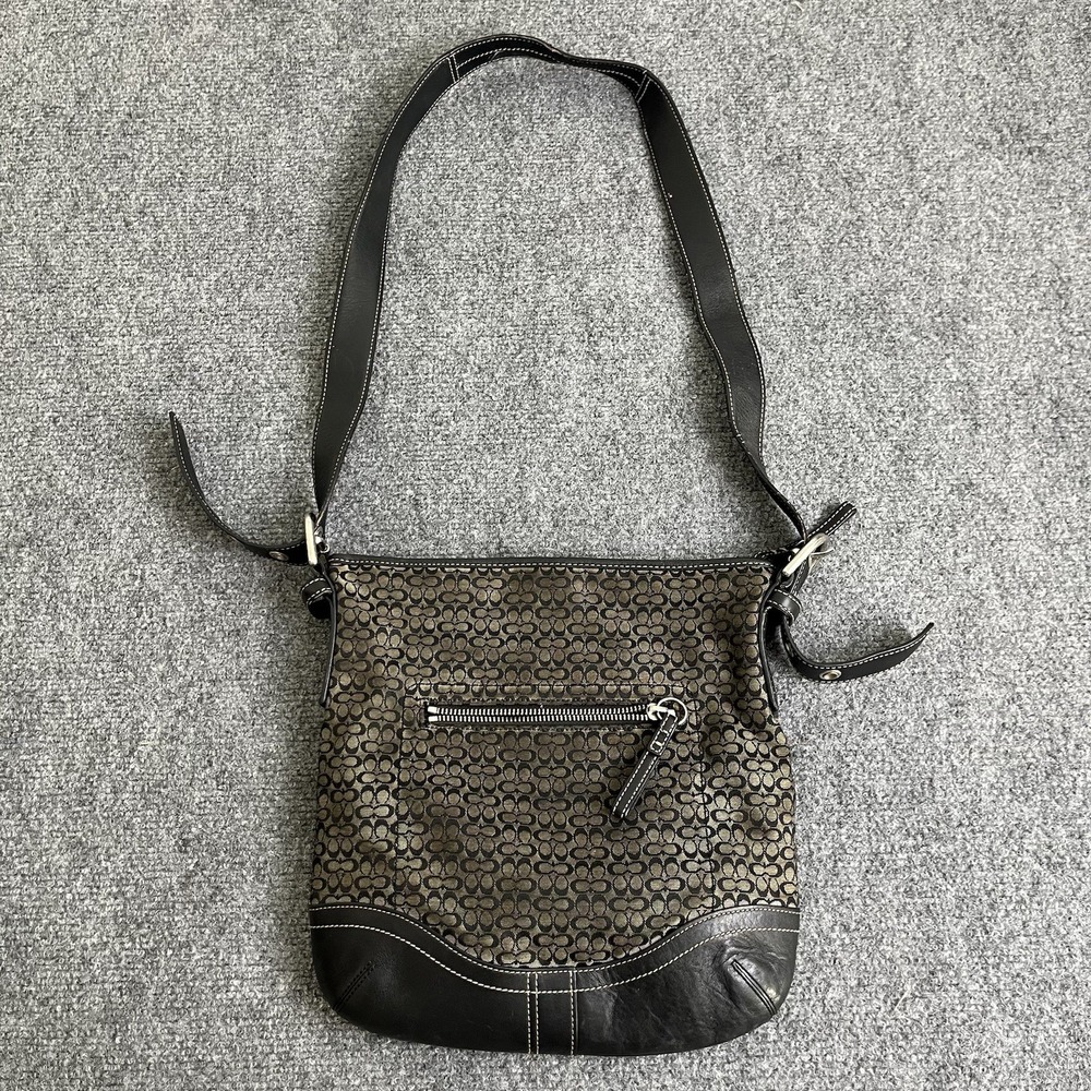 Coach Mini C Logo Bucket Crossbody Bag Black Signature Canvas Vintage Purse